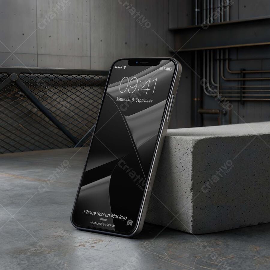Mockup Celular Smartphone Tela Fundo Concreto Industrial Editável
