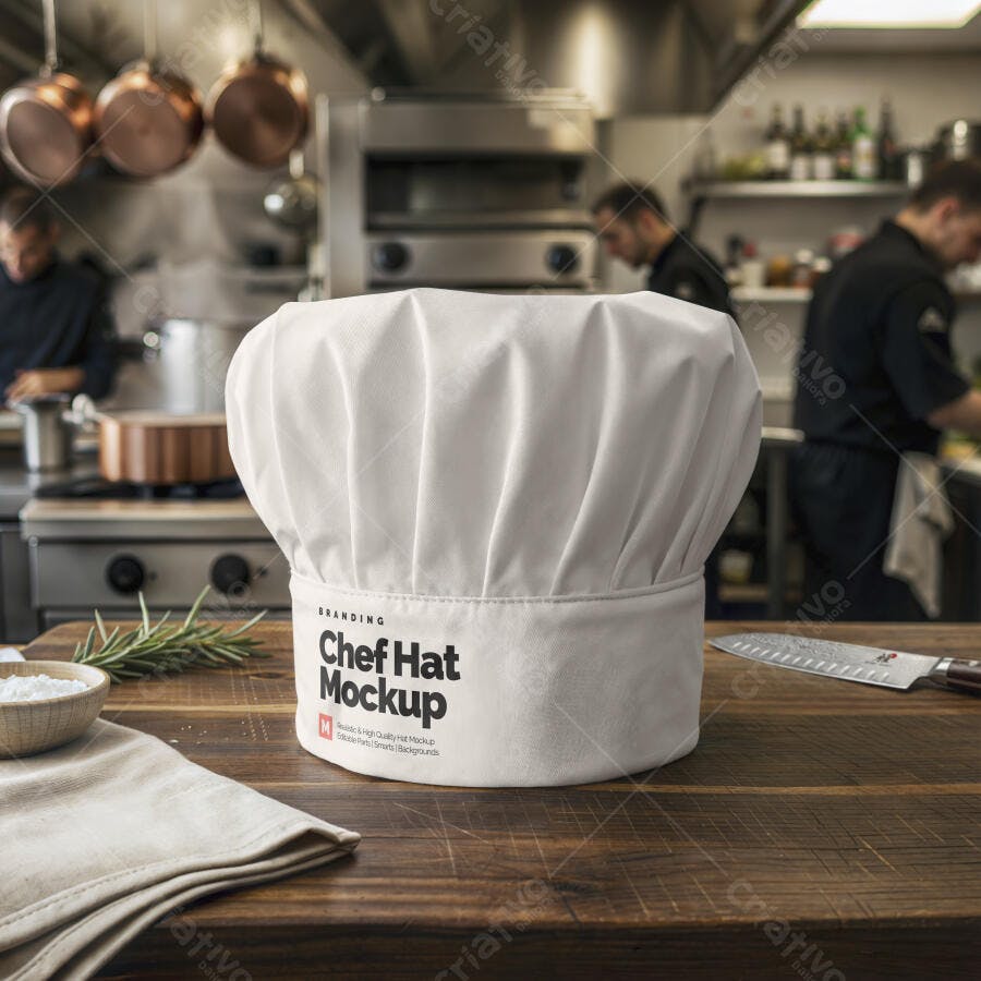 Mockup Chapéu de Chef Tecido Cozinha Industrial Editável