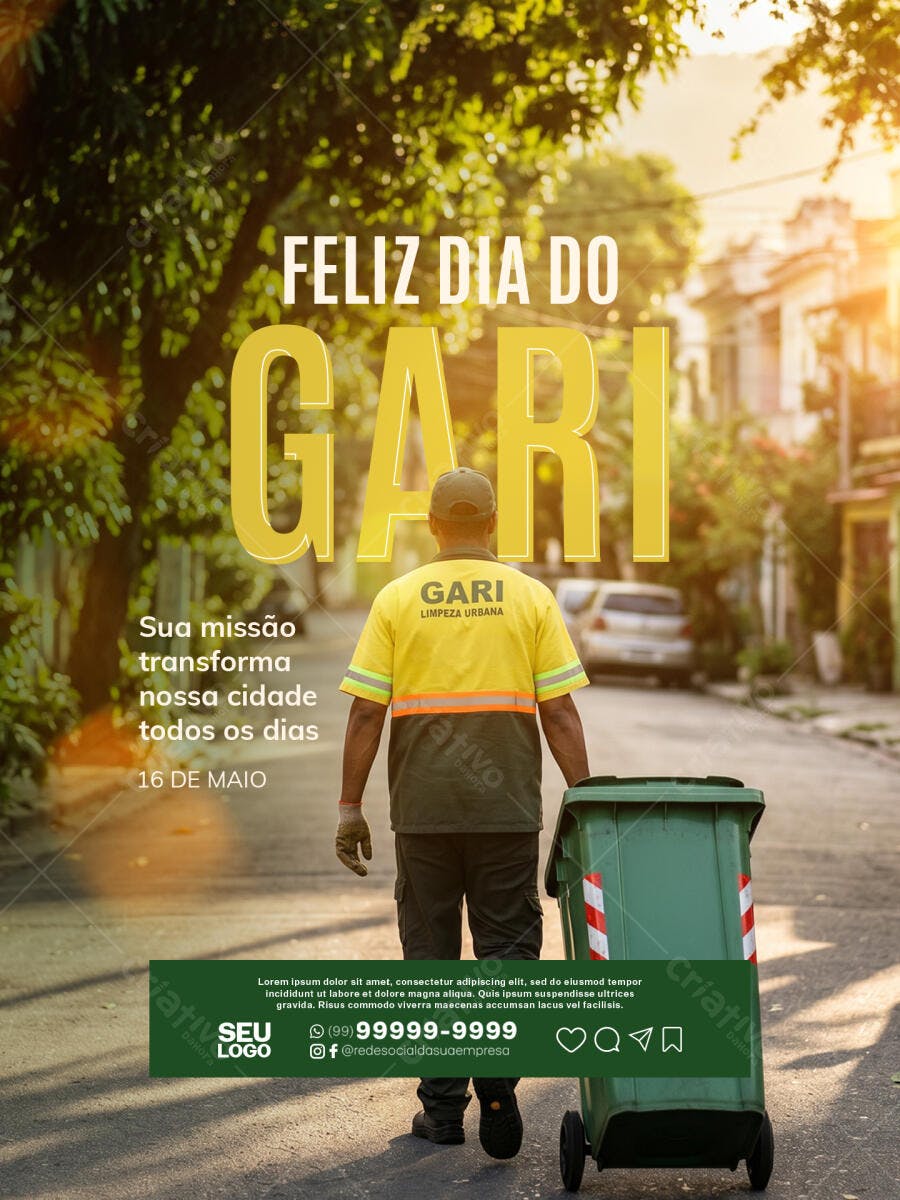 Post Dia do Gari 16 de Maio Limpeza Urbana PSD Editável