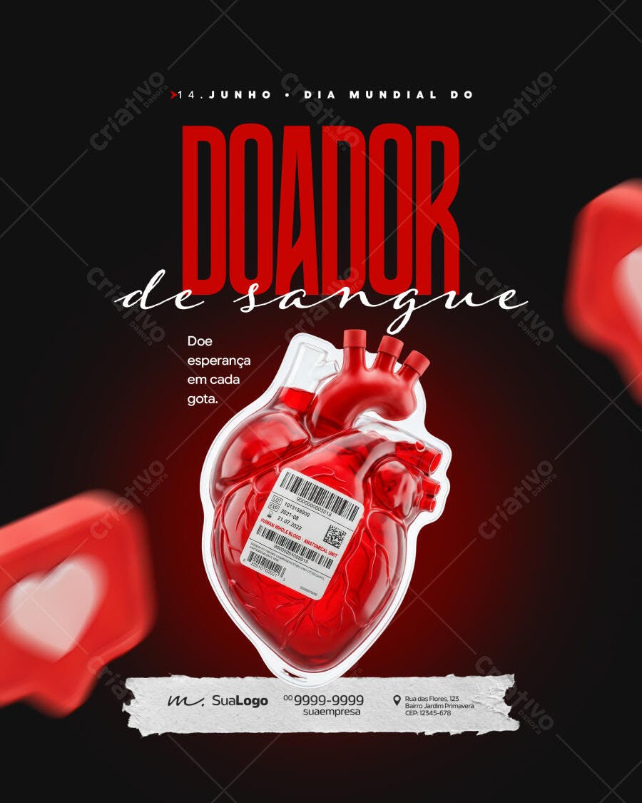 Post Dia Mundial do Doador de Sangue Junho PSD Editável