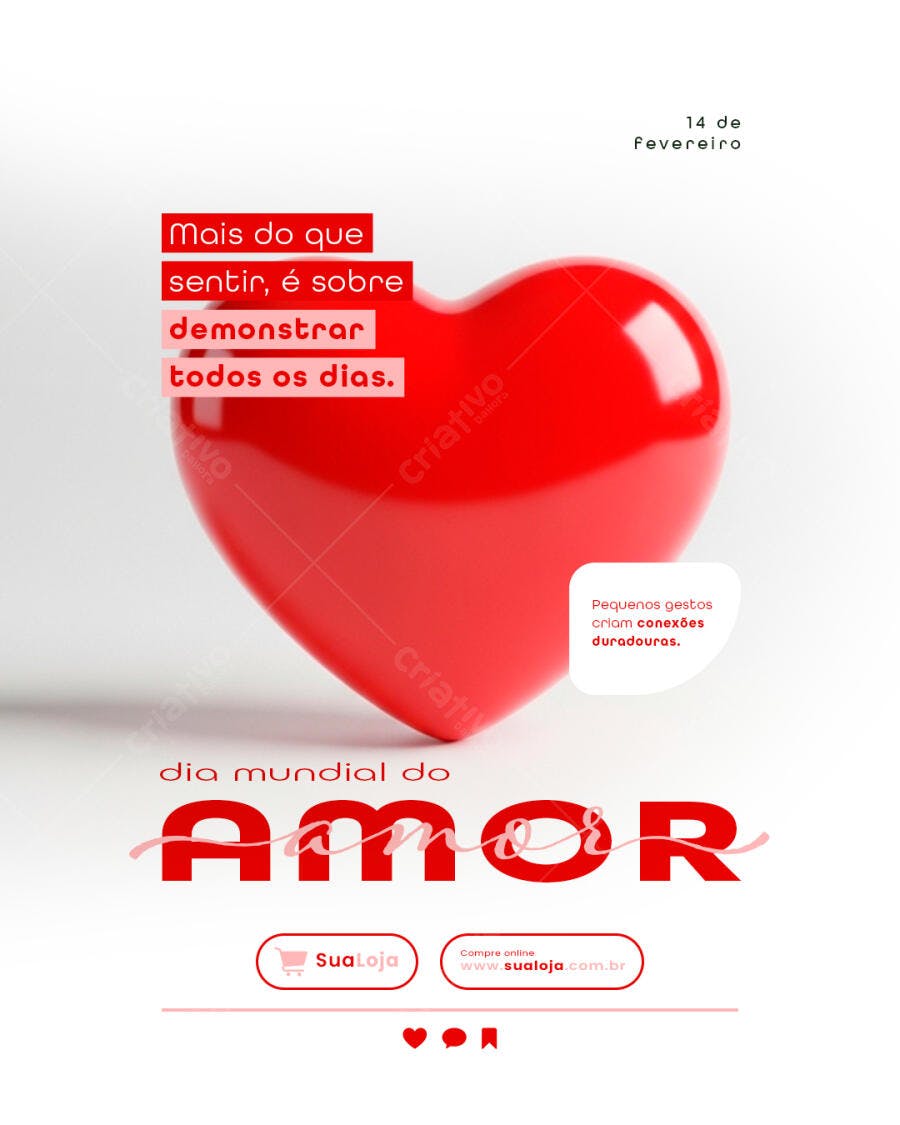 Post Instagram Dia do Amor 14 de Fevereiro PSD Editável