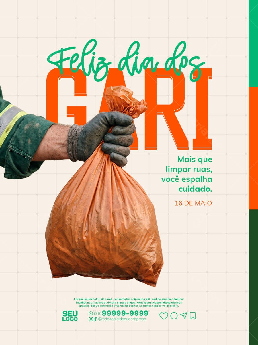 Post Instagram Dia do Gari 16 de Maio PSD Editável