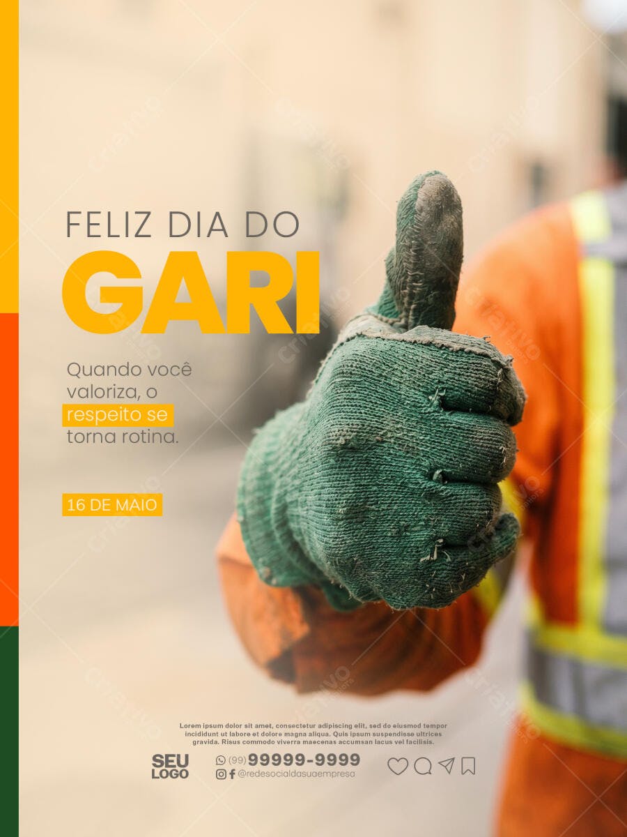 Post Instagram Dia do Gari 16 de Maio PSD Editável