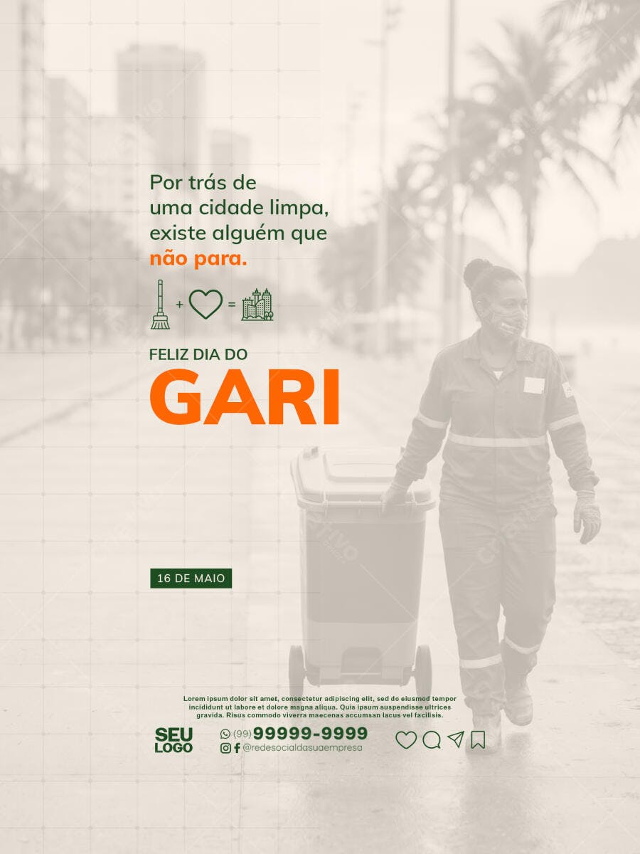 Post Instagram Dia do Gari 16 de Maio PSD Editável