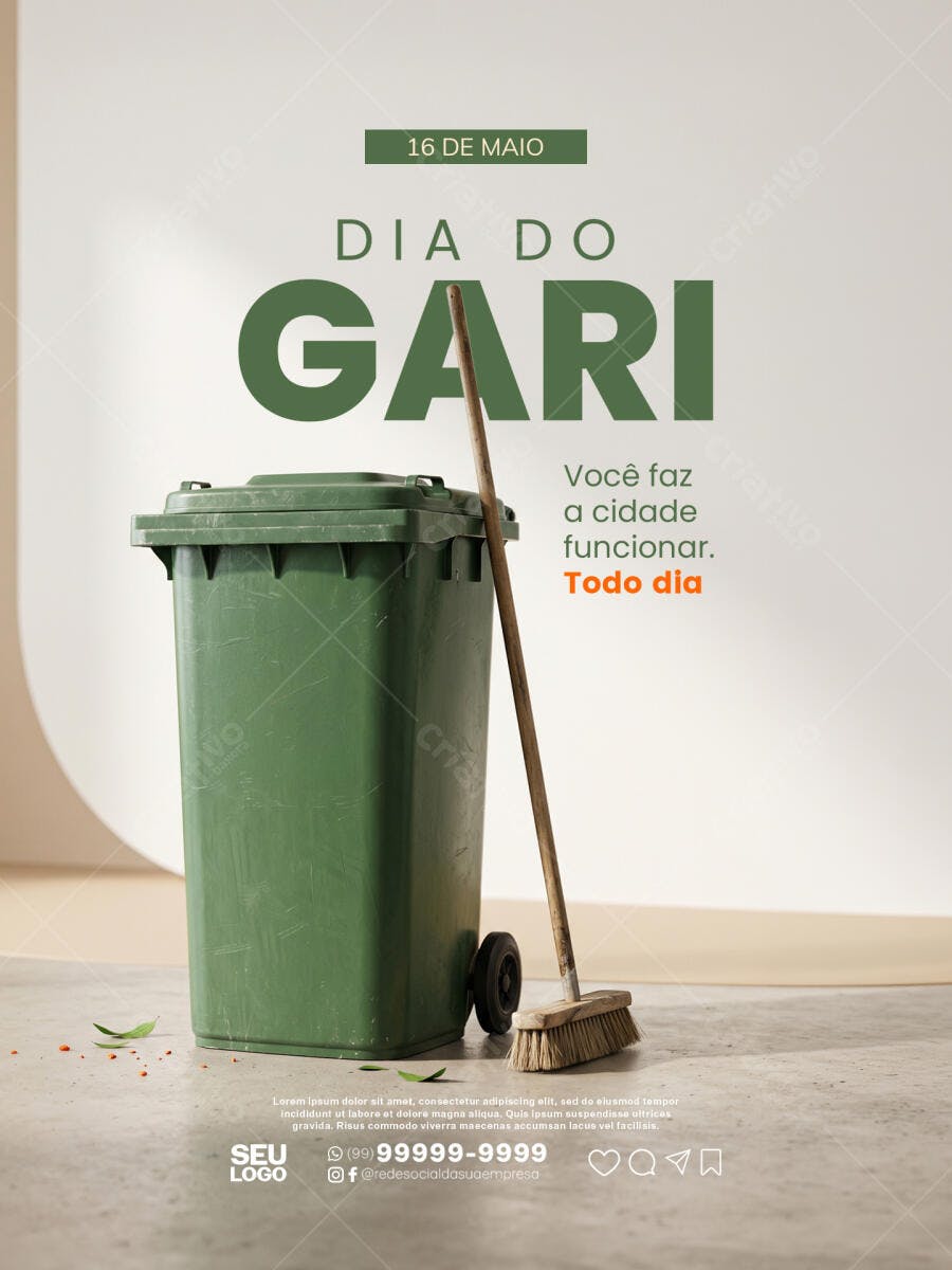 Post Instagram Dia do Gari 16 de Maio PSD Editável