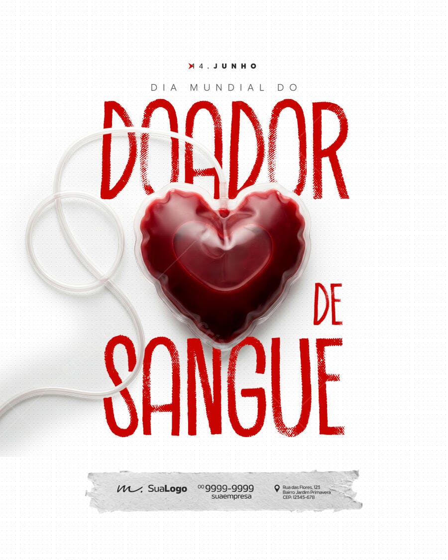 Post Instagram Dia Mundial do Doador de Sangue Junho PSD Editável