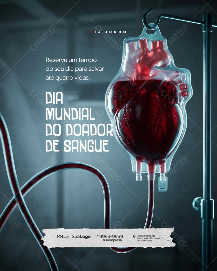 Post Instagram Dia Mundial Doador de Sangue Junho PSD Editável