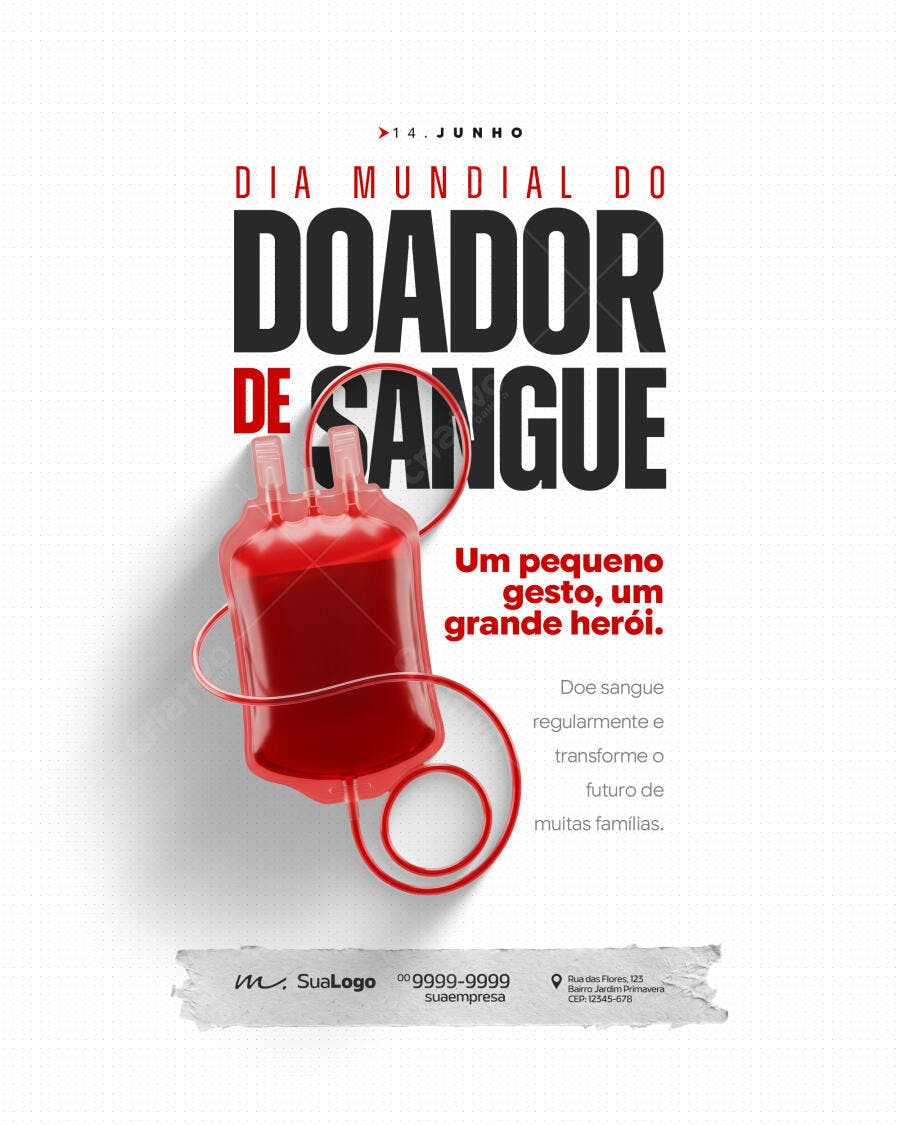 Post Instagram Dia Mundial Doador de Sangue Junho PSD Editável