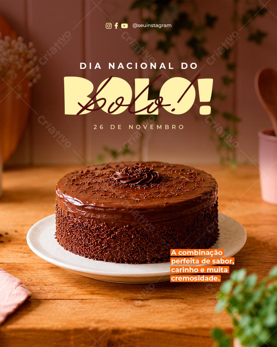 Post Instagram Dia Nacional do Bolo Confeitaria PSD Editável