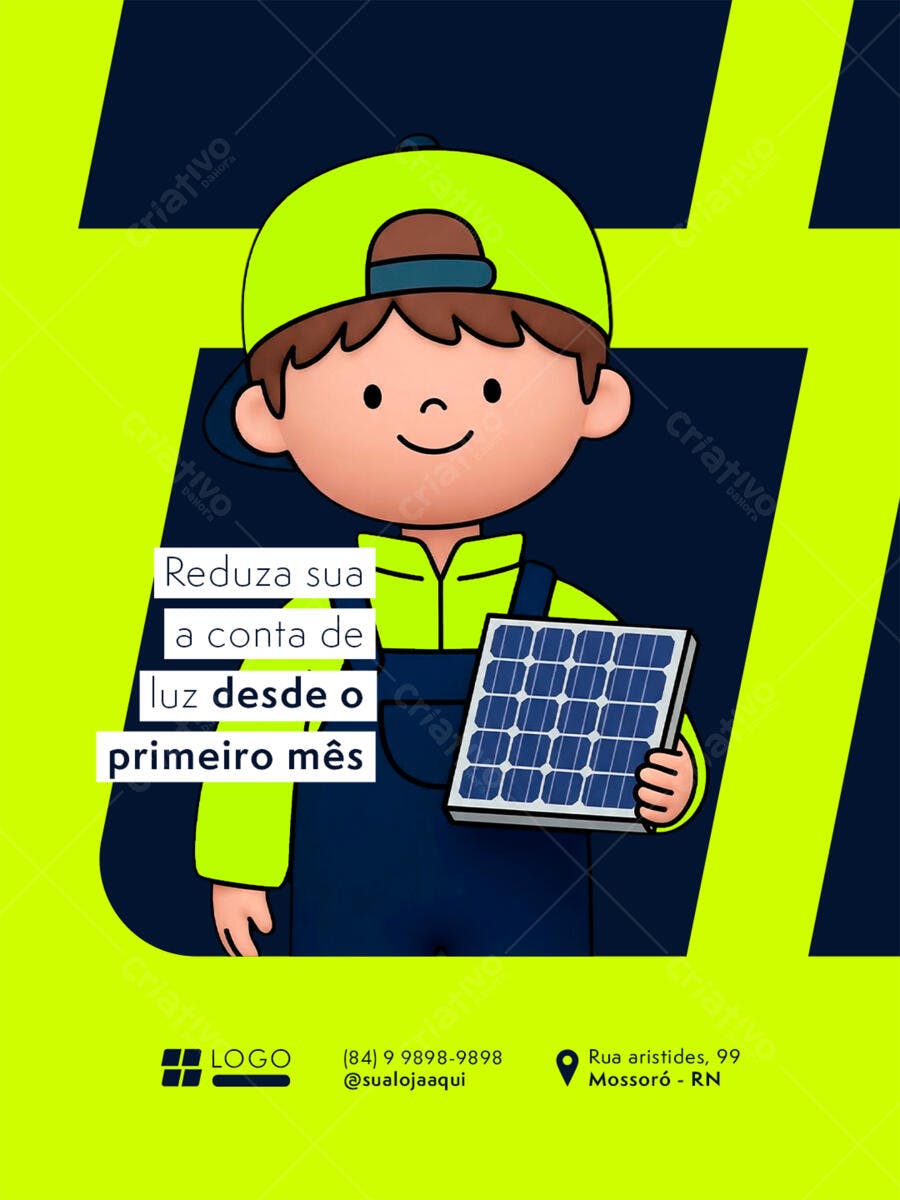 Post Instagram Energia Solar Redução Conta Luz PSD Editável