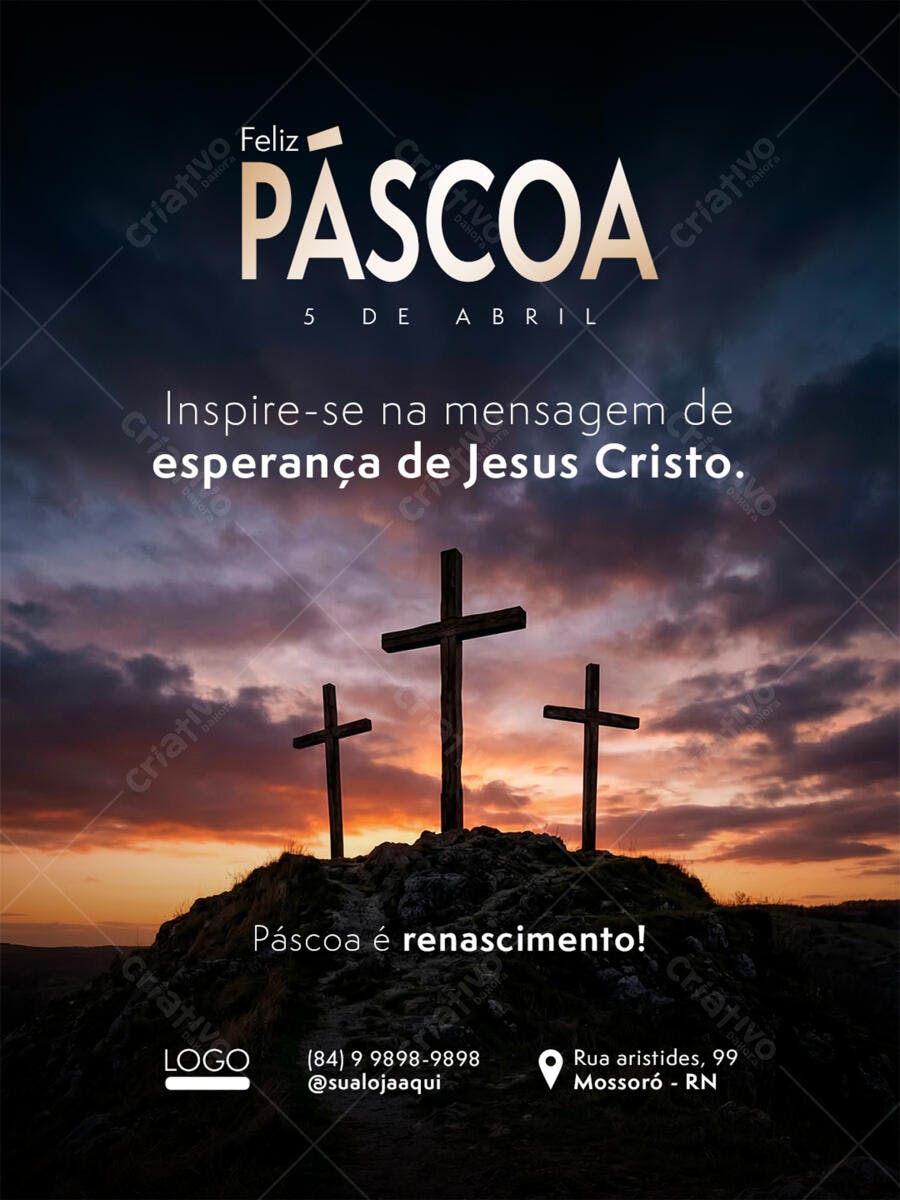 Post Instagram Páscoa Cristã Cruz PSD Editável