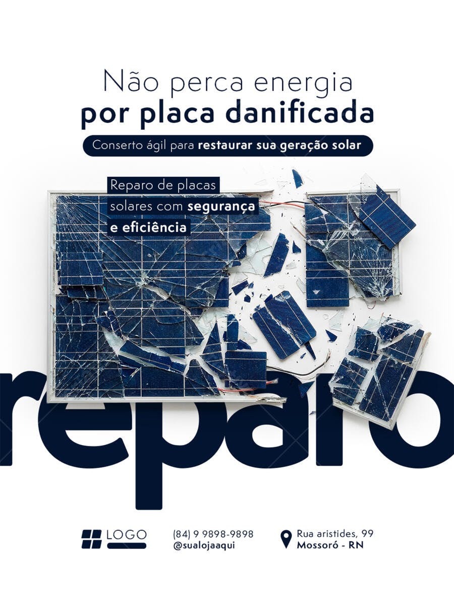 Post Instagram Reparo Placa Solar Energia Fotovoltaica PSD Editável