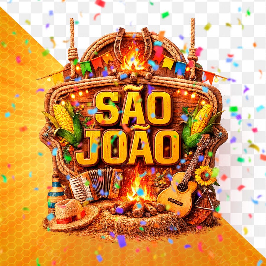 Selo 3D São João Festa Junina com Fogueira PNG Transparente