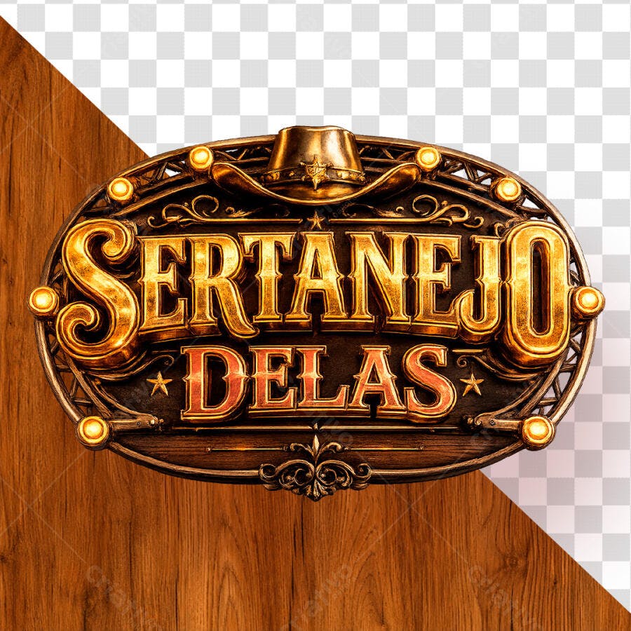 Selo 3D Sertanejo Delas Dourado e Madeira PNG Transparente