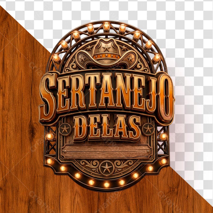 Selo Sertanejo Delas 3D Vintage Madeira Dourado PNG Transparente