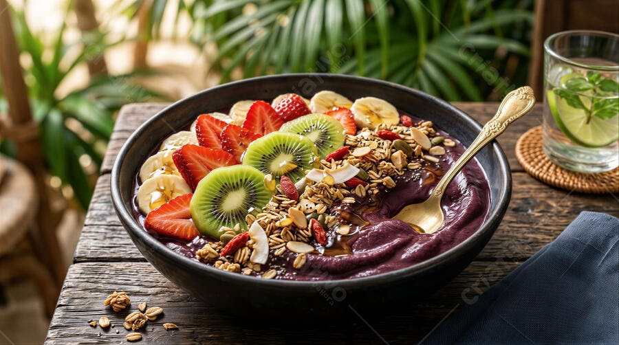 Foto Açaí Bowl com Frutas Granola Café da Manhã Saudável