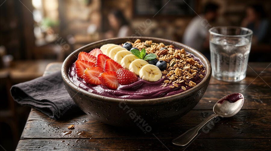 Foto Açaí Bowl com Frutas Granola Café Rústico