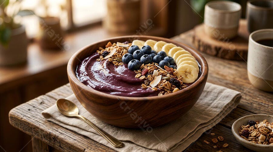 Foto Açaí Bowl com Granola Mirtilos Banana Café da Manhã