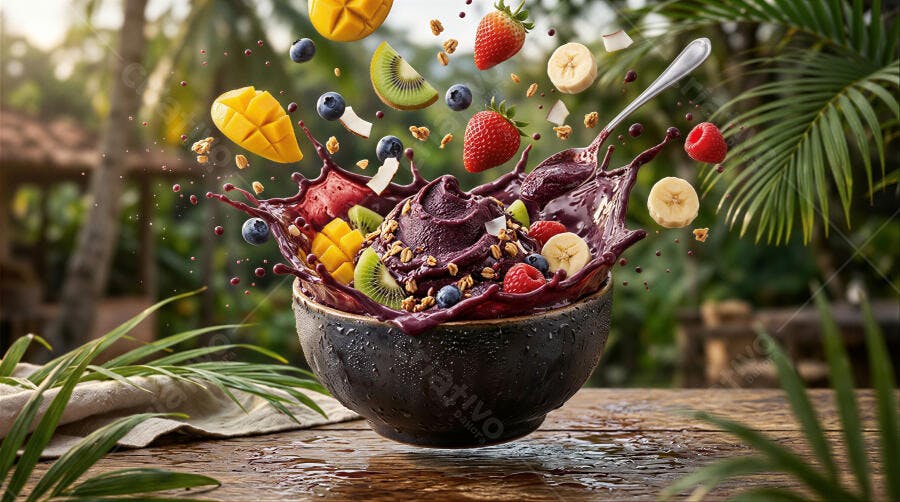 Foto Açaí Bowl Frutas Tropicais Exóticas Splash Verão
