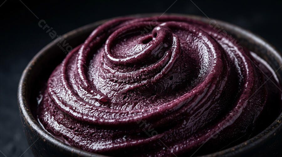 Foto Açaí Cremoso Tigela Escura Fundo Preto Studio