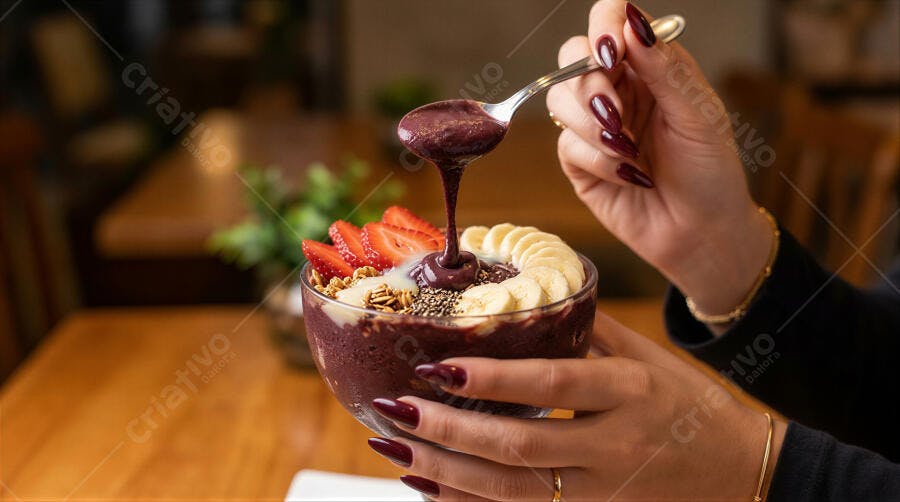 Foto Açaí Tigela com Frutas Granola Sementes Lifestyle