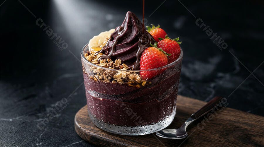 Foto Açaí Tigela com Granola Morango Banana Studio Escuro