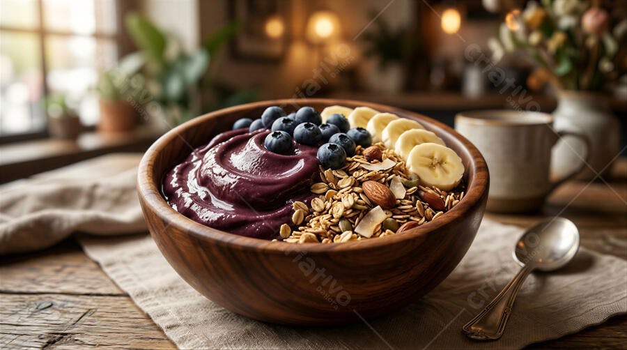 Foto Tigela Açaí Granola Frutas Café da Manhã Saudável