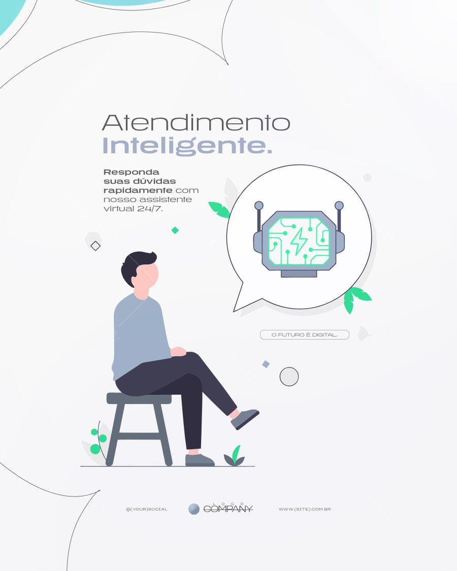 Post Instagram Atendimento Inteligente Assistente Virtual PSD Editável