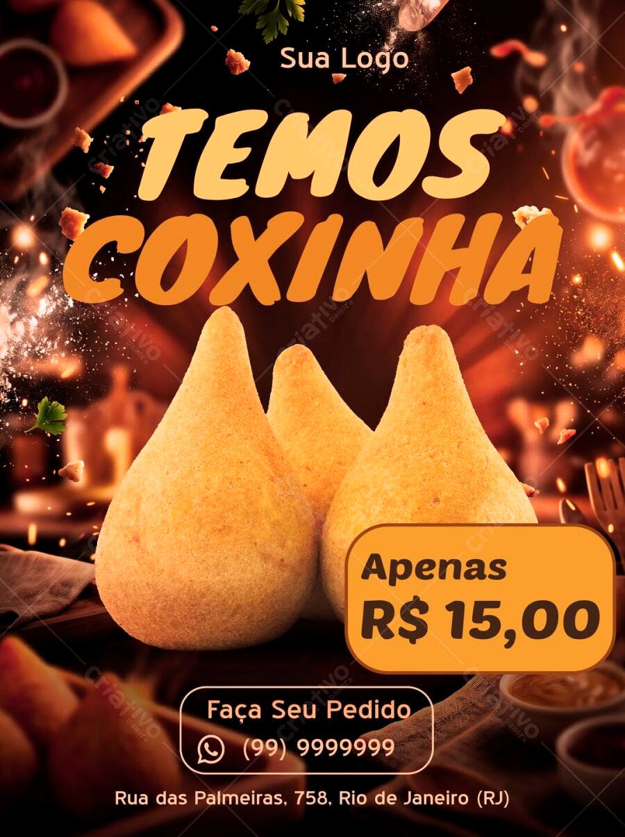 Post Instagram Coxinha Salgados Delivery PSD Editável