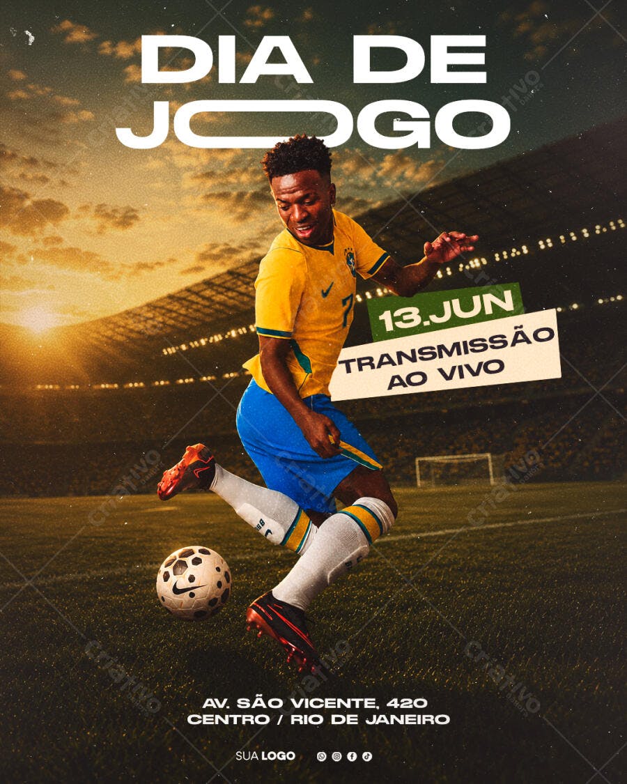 Post Instagram Dia de Jogo Futebol Transmissão PSD Editável
