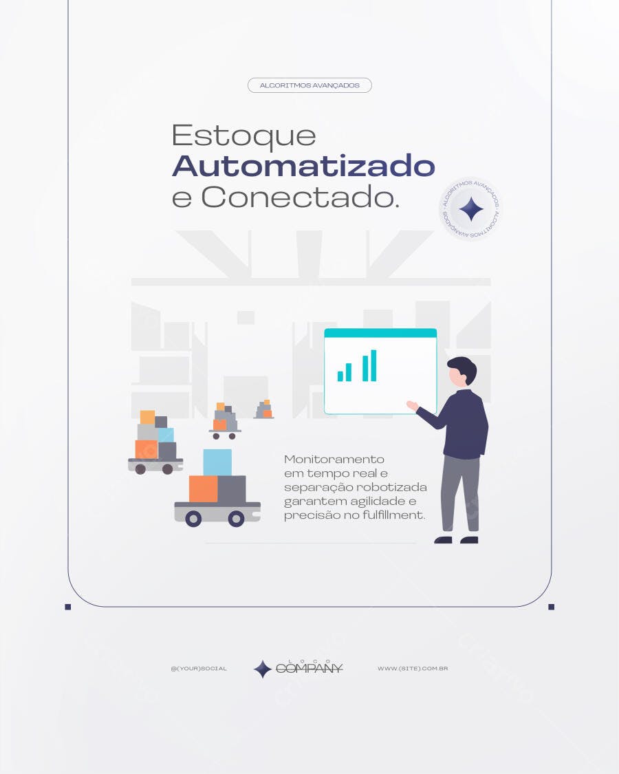 Post Instagram Estoque Automatizado Logística PSD Editável