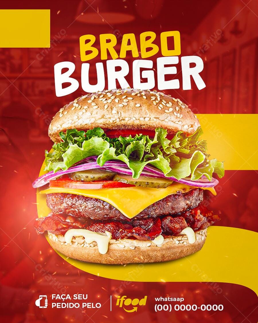 Post Instagram Hamburgueria Delivery PSD Editável
