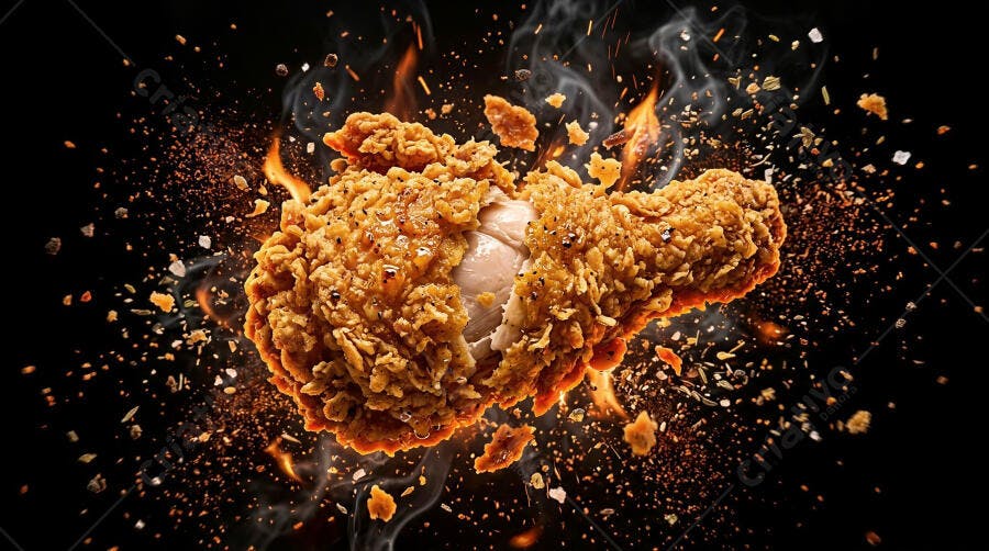 Foto Coxa Frango Frito Crocante Explosão Especiarias Fogo