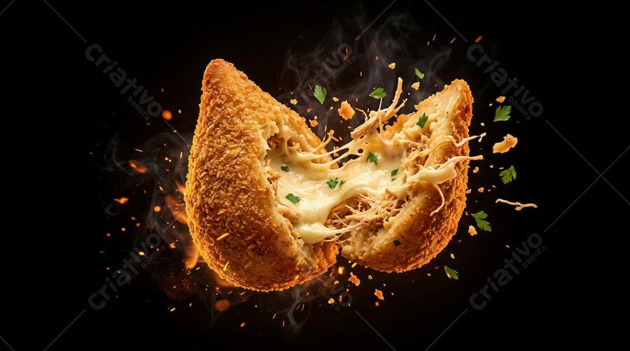 Foto Coxinha de Frango com Catupiry Queijo Derretido Fundo Preto