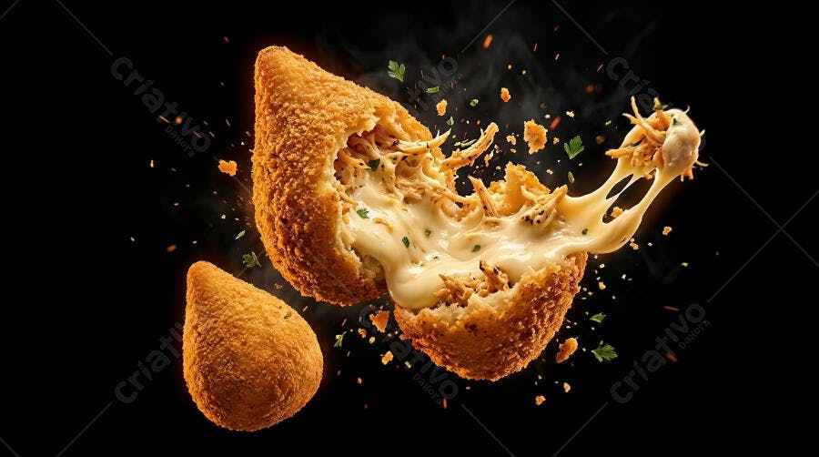 Foto Coxinha Frango Catupiry Queijo Derretido Fundo Preto