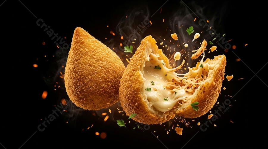 Foto Coxinha Frango Cremosa Queijo Derretido Fundo Escuro