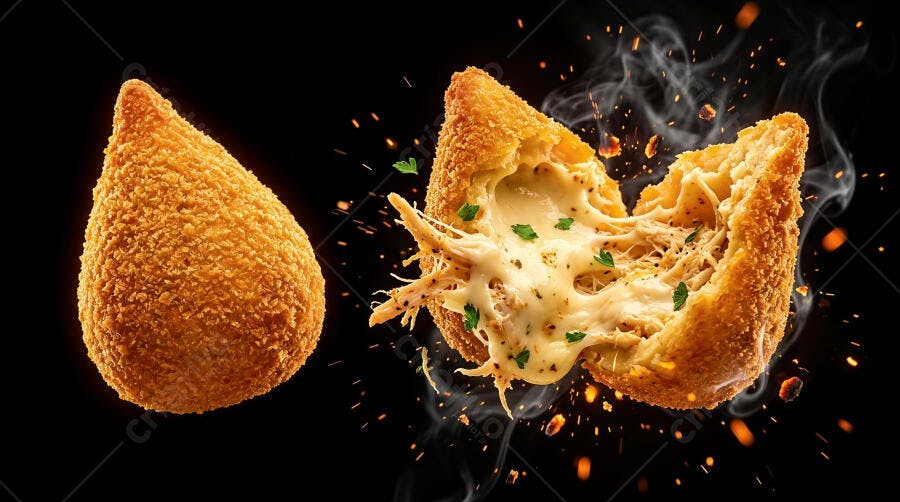 Foto Coxinha Frango Cremosa Queijo Derretido Fundo Preto