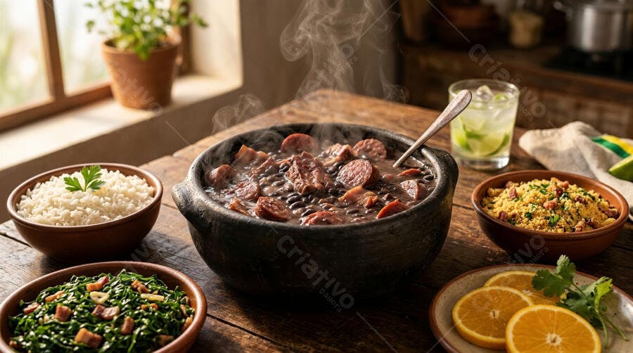 Foto Feijoada Completa Prato Típico Brasileiro Mesa Rústica