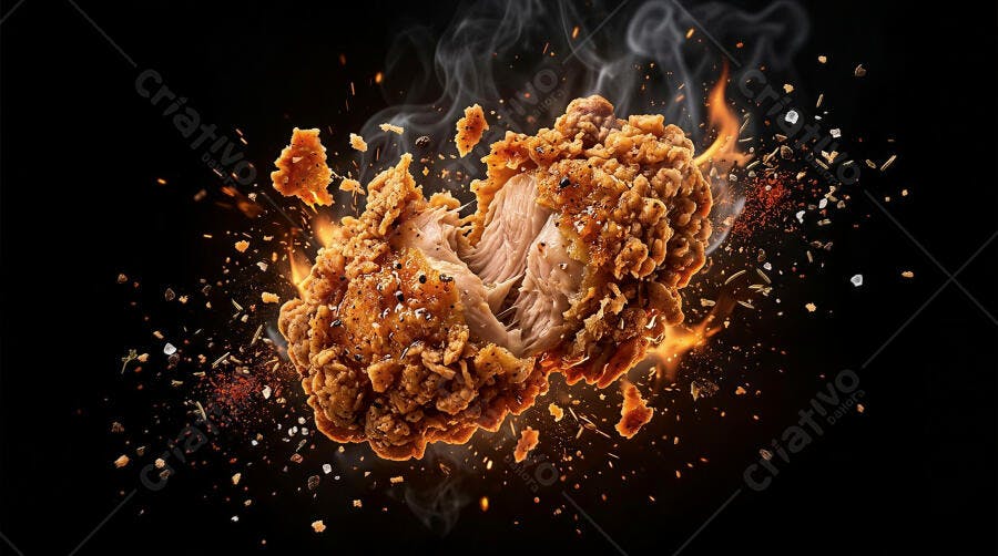 Foto Frango Frito Crocante Explosão de Sabor Fundo Preto