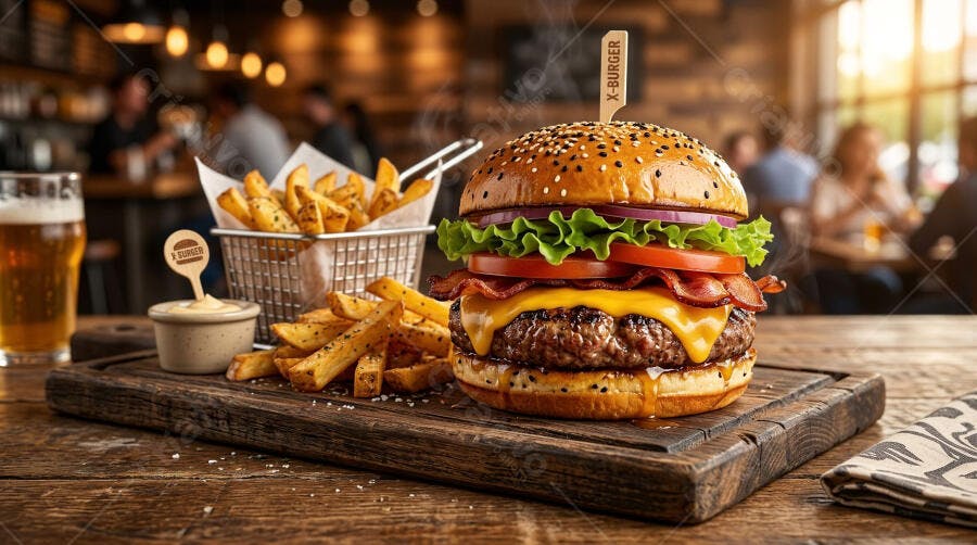 Foto Hambúrguer Artesanal Batata Frita Cerveja Restaurante