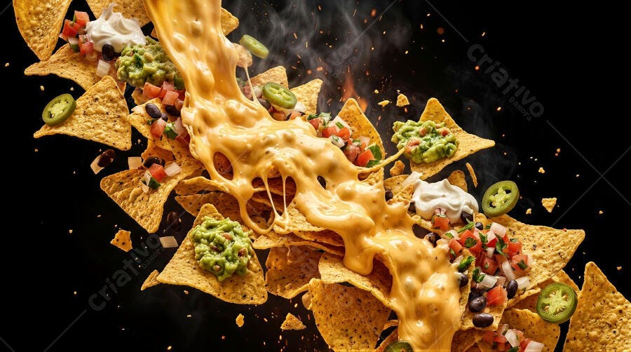 Foto Nachos com Queijo Derretido Guacamole Fundo Escuro