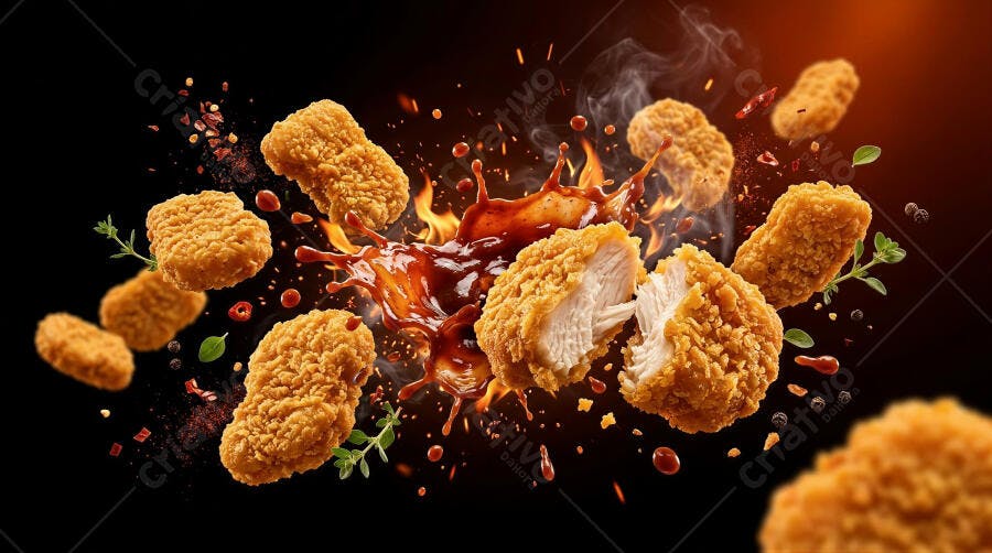 Foto Nuggets de Frango Crocantes Molho Barbecue Explosão