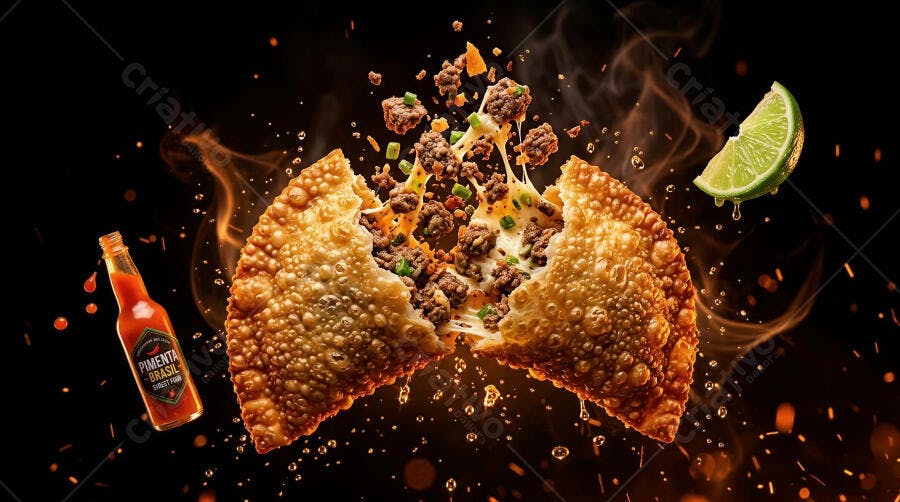 Foto Pastel de Carne Queijo Explodindo Pimenta Limão
