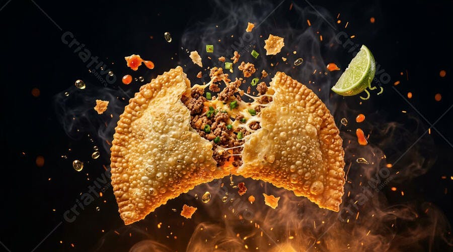 Foto Pastel de Carne Queijo Quente Estúdio Escuro