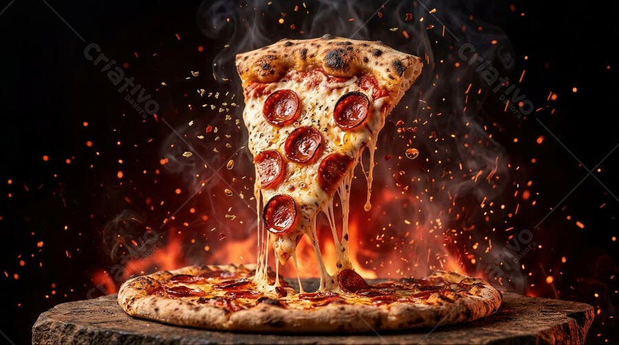 Foto Pizza Calabresa Fatiada Queijo Derretido Fogo