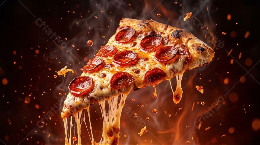 Foto Pizza de Pepperoni Derretendo Queijo Fundo Escuro Fumaça