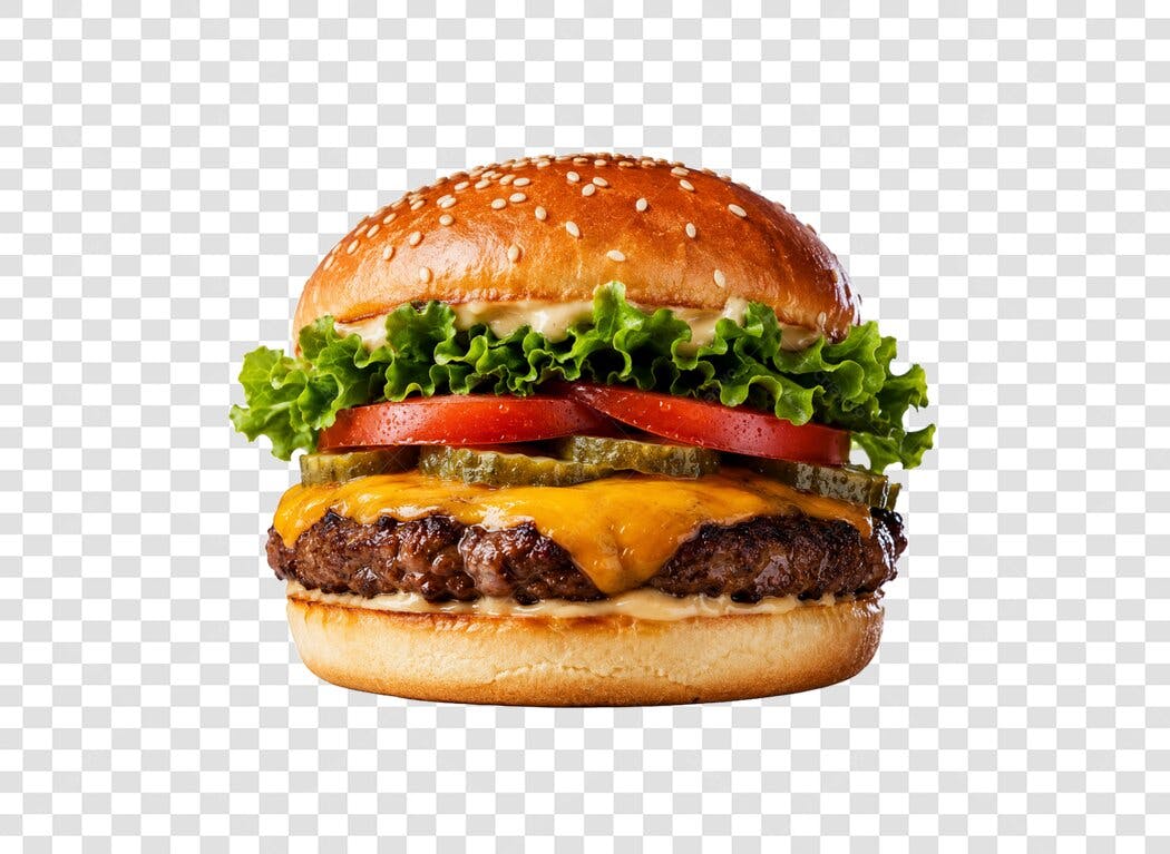 Foto Recortada Hambúrguer Queijo Alface Tomate PNG Fundo Transparente