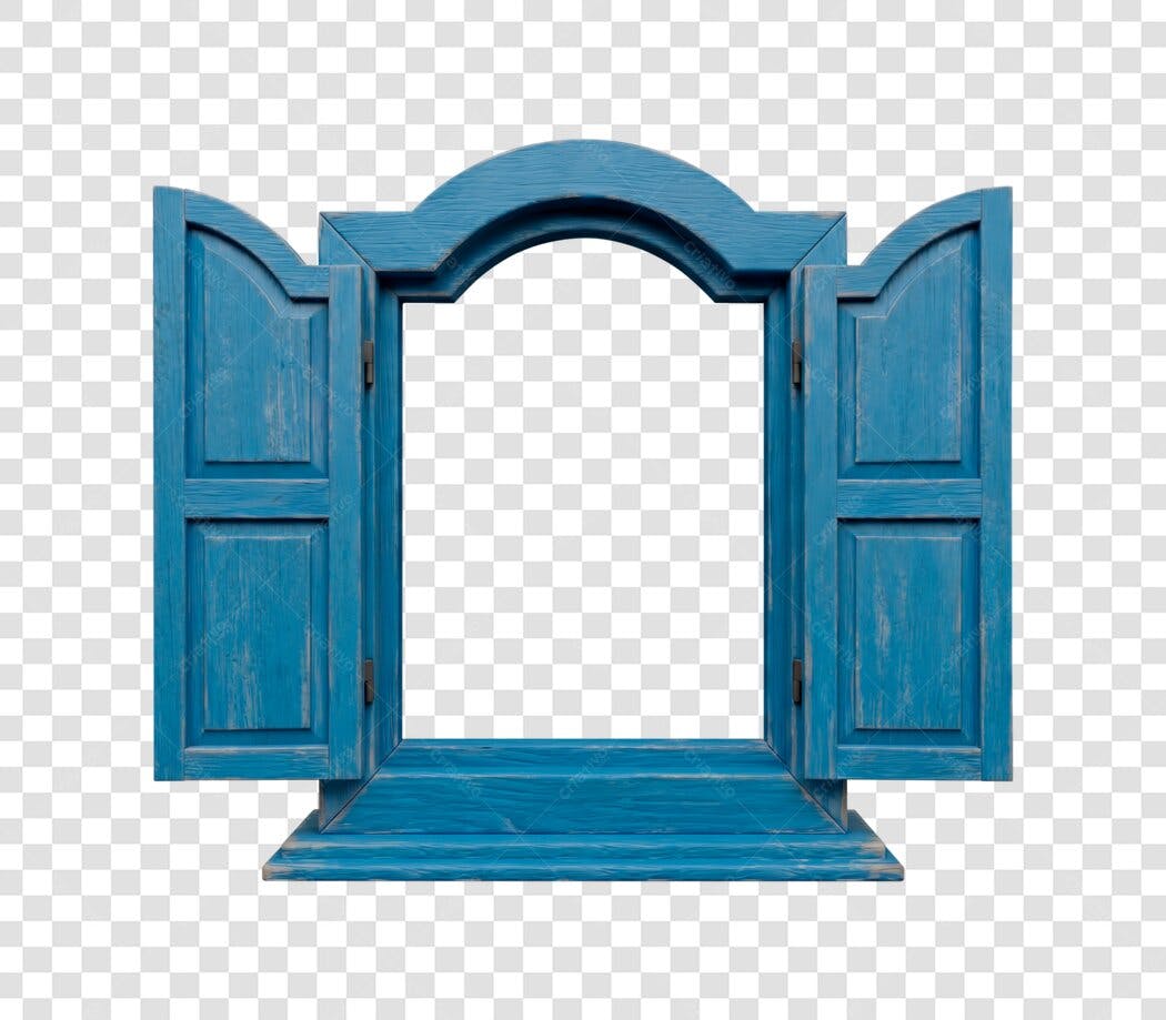 Foto Recortada Janela Azul Aberta Rústica PNG Fundo Transparente
