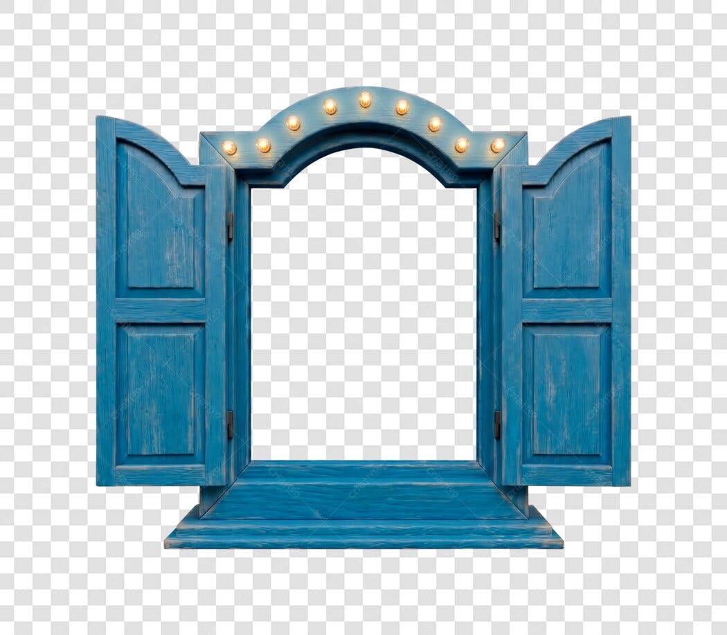 Foto Recortada Janela Azul Antiga Aberta PNG Fundo Transparente