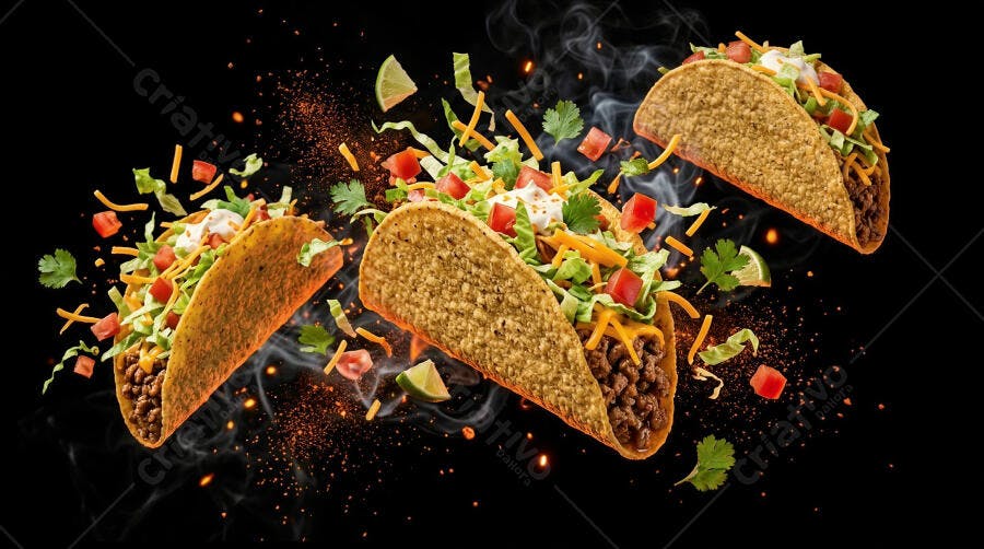 Foto Tacos Mexicanos Flutuando Fundo Preto Comida Rápida